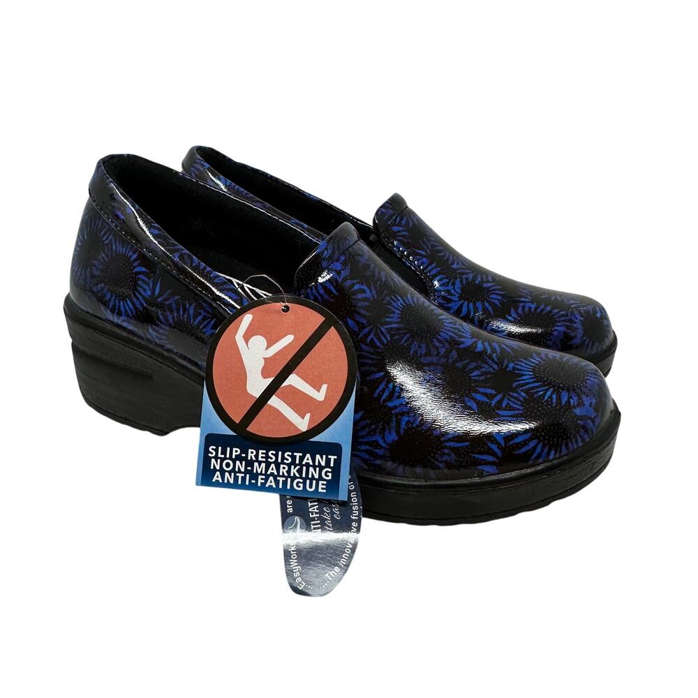 Easy Works By Easy Street Mary Jane Anti Slip Clog Womens Sz 7 Blue Black Floral